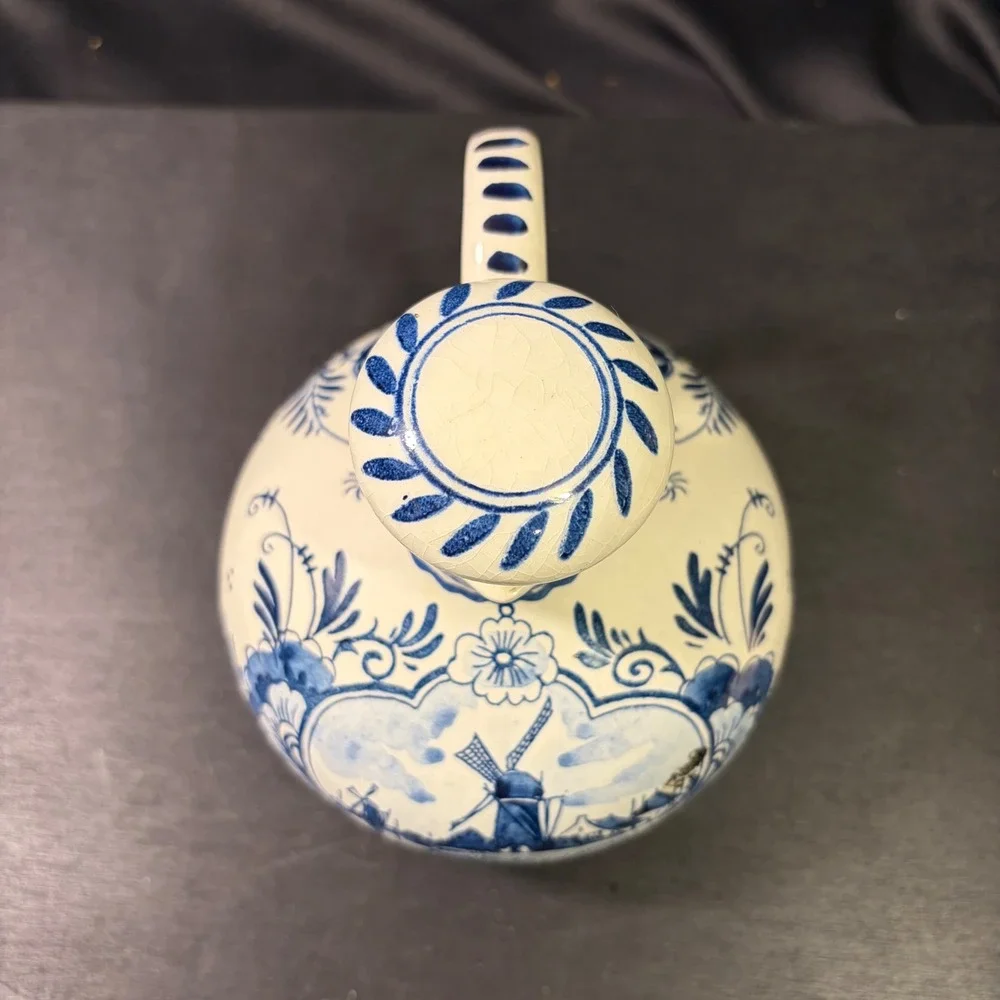 Delft Blue Handwerk Bols Holland Windmill Ceramic Decanter with Stopper 7-6903G